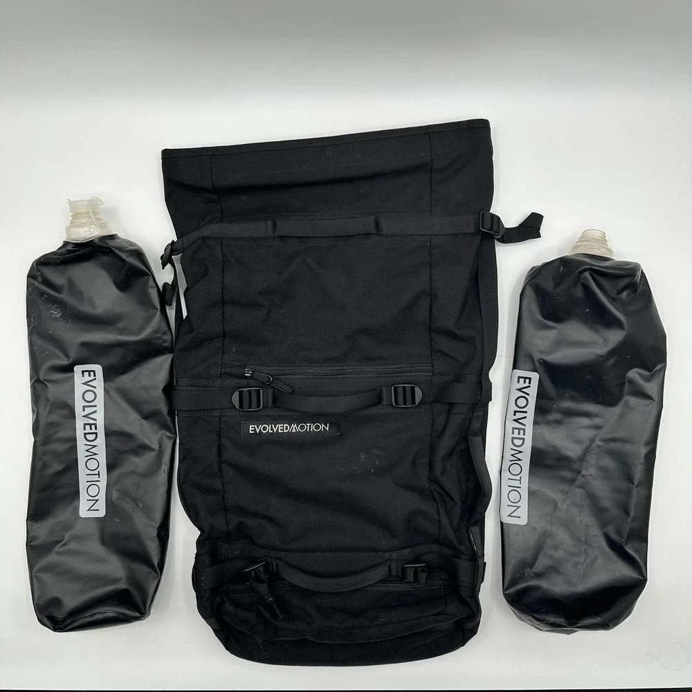 Evolved Motion Black Roll Top Rucking Backpack w/ 2‎ Water Bladders 30L Bag READ